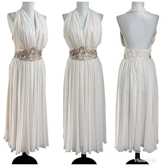 Vintage URSULA of Switzerland Halter Midi Dress 8 Sequin Fairy Whimsy Open Back - Picture 1 of 14